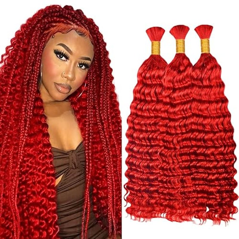 28 28 28 Inch Red Boho Hair for Braiding Deep Wave Bulk Red Braiding Hair Deep Curly Burgundy Human Braiding Hair Extensions for Woman