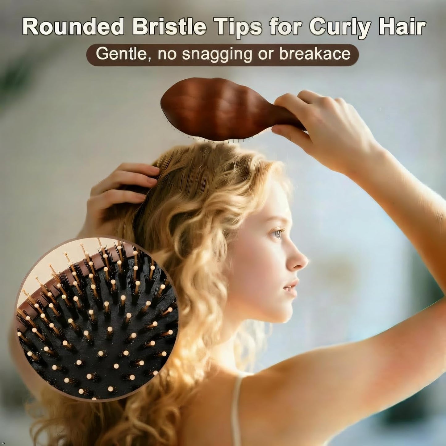 Boar Bristle Hair Brush - Gentle Detangling for Fine, Thin & Curly Hair | Smooth, Shiny Finish