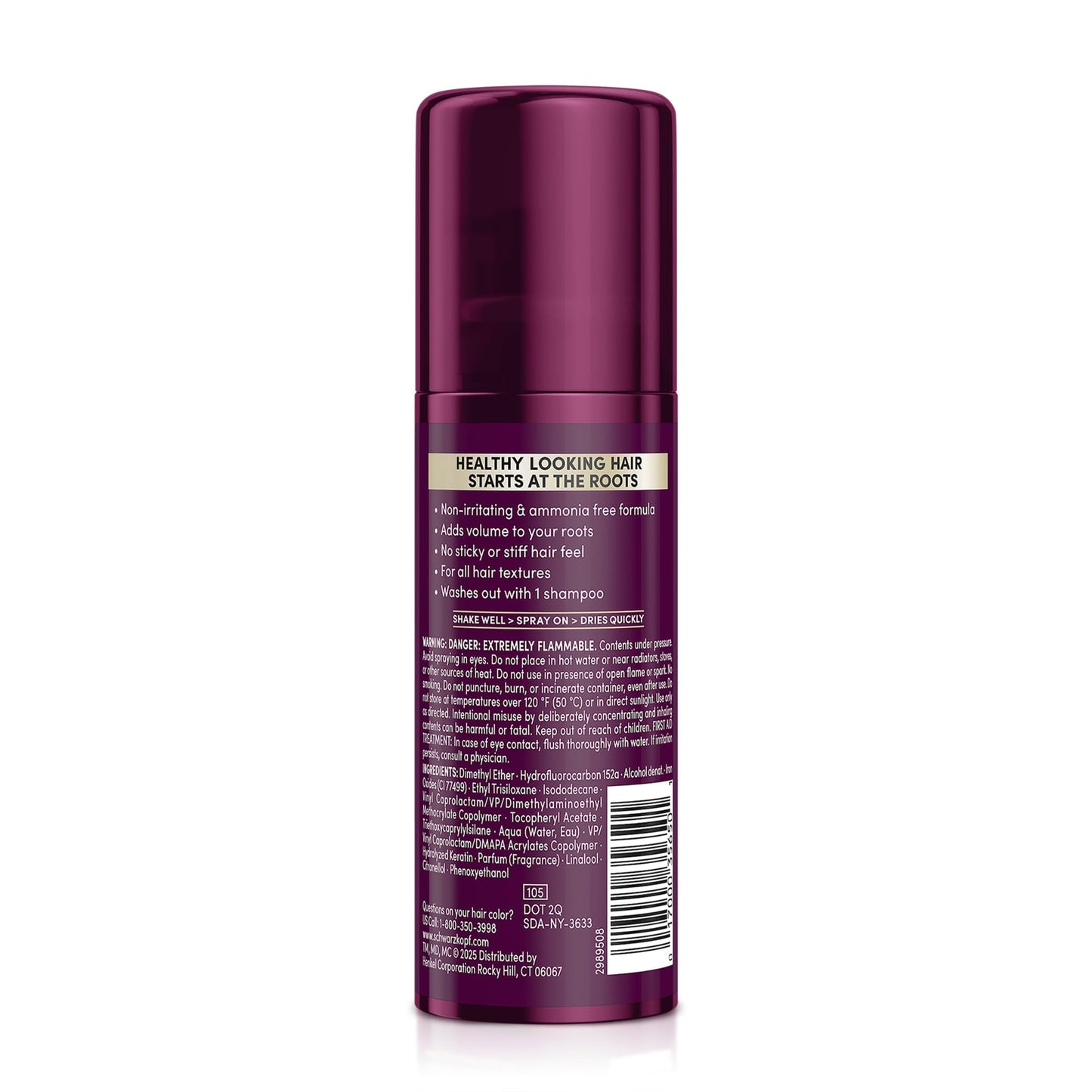 Schwarzkopf Keratin Root Temporary Hair Color Spray, Black, Instant Gray Coverage, Thicker, Fuller-Looking Roots, Easy-to-Use, No Ammonia, Low Mess Application, Scalp Friendly