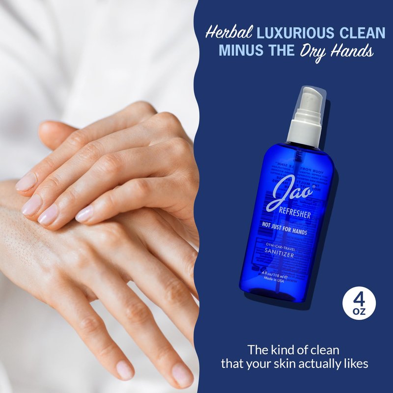 Jao Brand Refresher | Multipurpose Travel Hand Sanitizer, Face Moisturizer, Toner For Face, & Aftershave | Skin Care Travel Essentials | Plant-based | No Parabens, No Sulphates | 4 oz