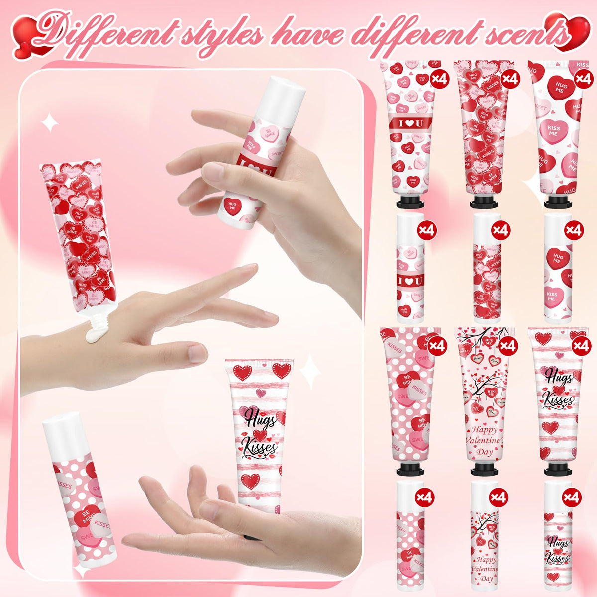 Demissle 24 Sets Bulk Hand Cream & Lip Balm Party Favors for Women – Red Heart Candy Moisturizing Hand Lotion Set, Mother's Day Basket Stuffers Gifts, Teacher & Coworker Appreciation Goodie Bags