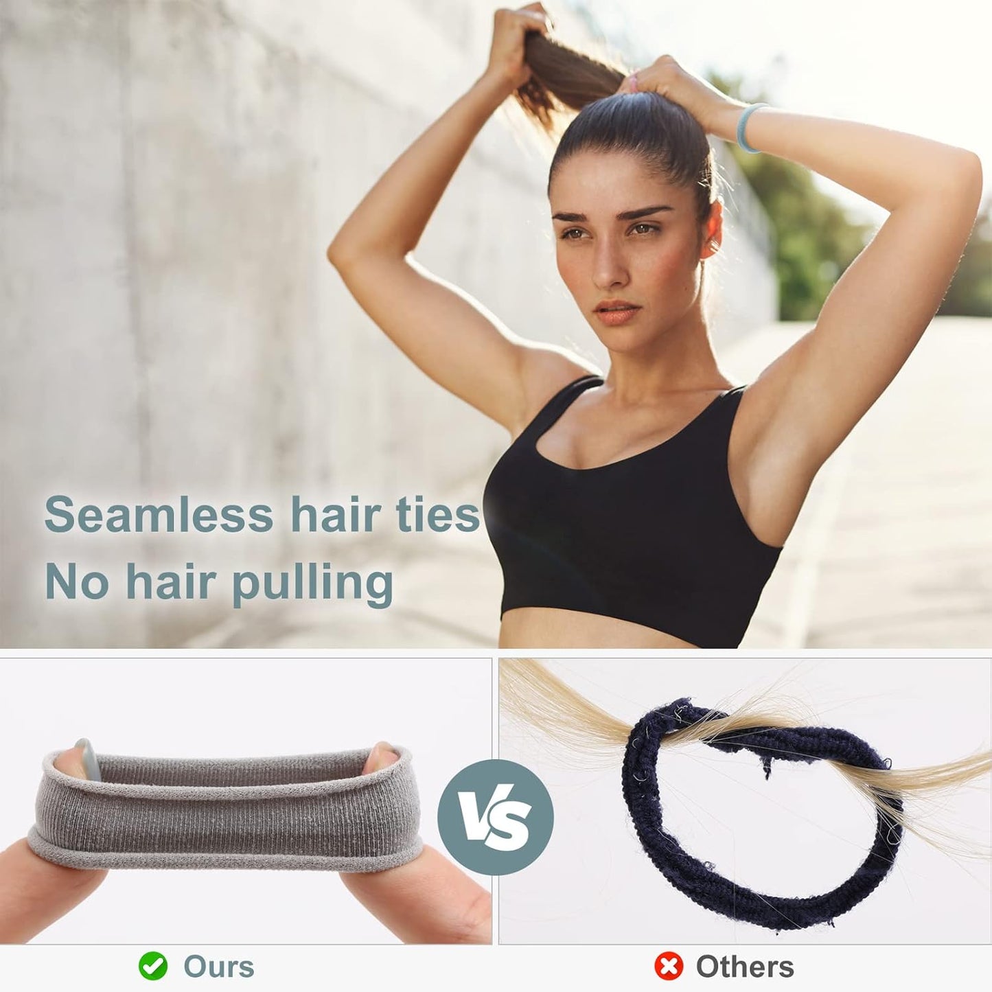 100PCS Black Hair Ties for Women Girls, Seamless Thick Black Hair Band, Elastic Hair Ties No Damage Ponytail Holder