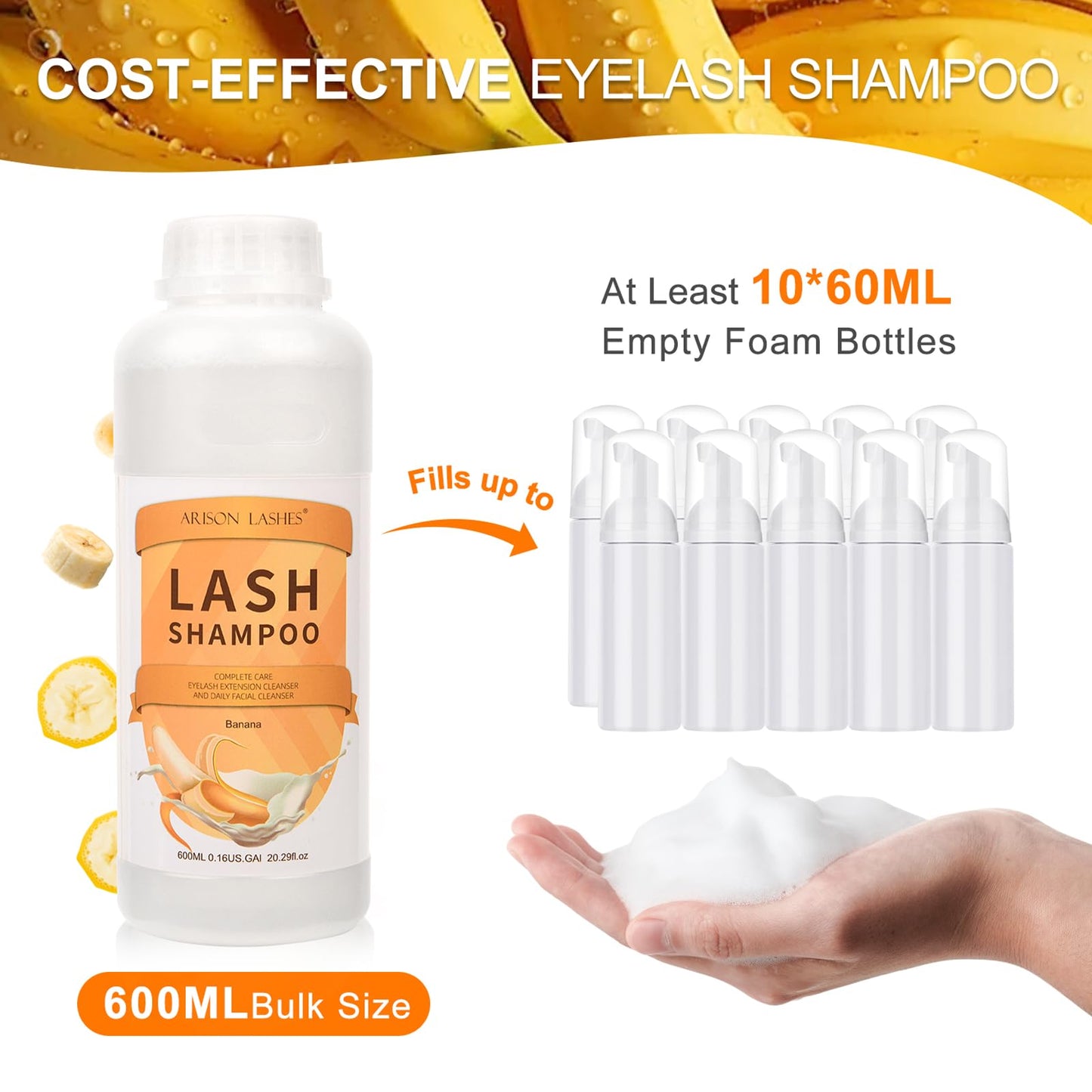 ARISON LASHES Lash Shampoo Large Bottle Eyelash Cleanser 900ML, Professional Lash Shampoo for Lash Extensions Premium Eyelid Foaming Cleanser for Salon and Home Use（aloe）