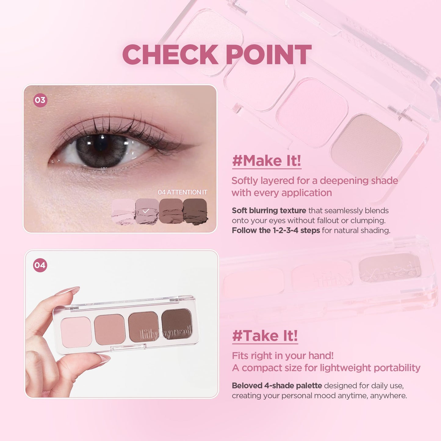 lilybyred Mood It Palette | 4-Shade Korean Eyeshadow Palette, Pre-Matched Personal Tone, Soft Blending, Buildable Coverage, Matte & Shimmer Finish, Daily Wear, Compact Size, 0.10 oz. (04 Attention It)