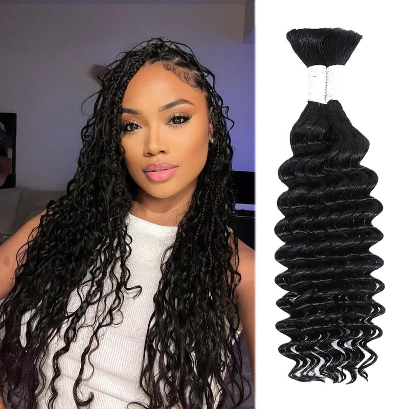 Coolbeeza Human Braiding Hair for Boho Braids 18Inch Boho Hair for Braiding Deep Water Wave 12A Brazilian Virgin Curly Hair for Boho Braids Wet and Wavy No Weft 2 Bundles 100g Hair Extensions