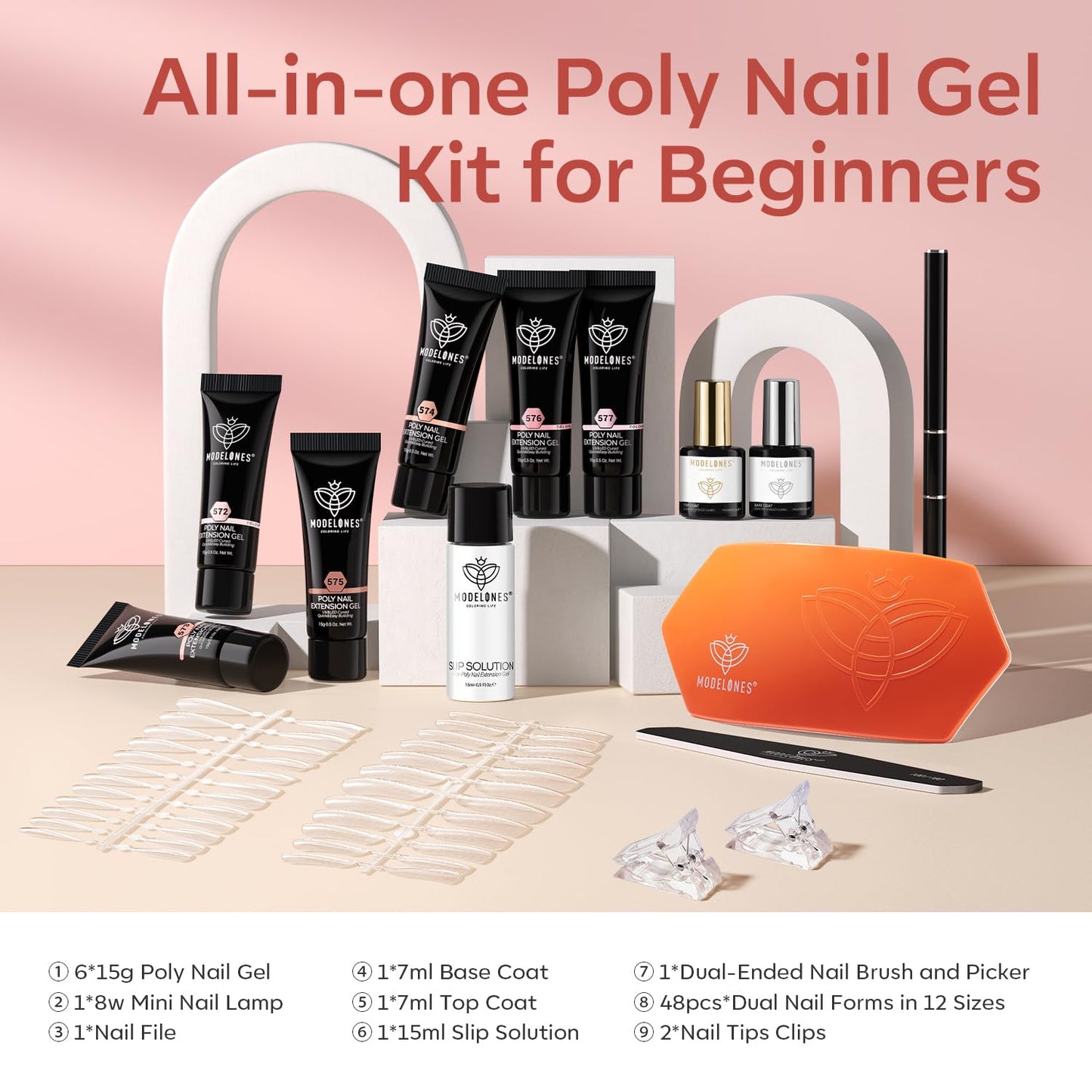 modelones Poly Gel Nail Kit 6 Colors with 8 W Nail Lamp Polygel Toenail Kit Extension Gel Kit Jelly Milky White Pink Nude Complete Tools Beginner Thickening Solutions DIY at Home for Women