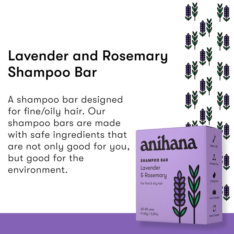ANIHANA Shampoo Bar for Thin, Fine & Oily Hair Gives Hair Volume & Body, Lightweight, Oil Balancing, No Residue, Natural Healthy Look and Shine Paraben Free, Lavender and Rosemary 2.29 oz