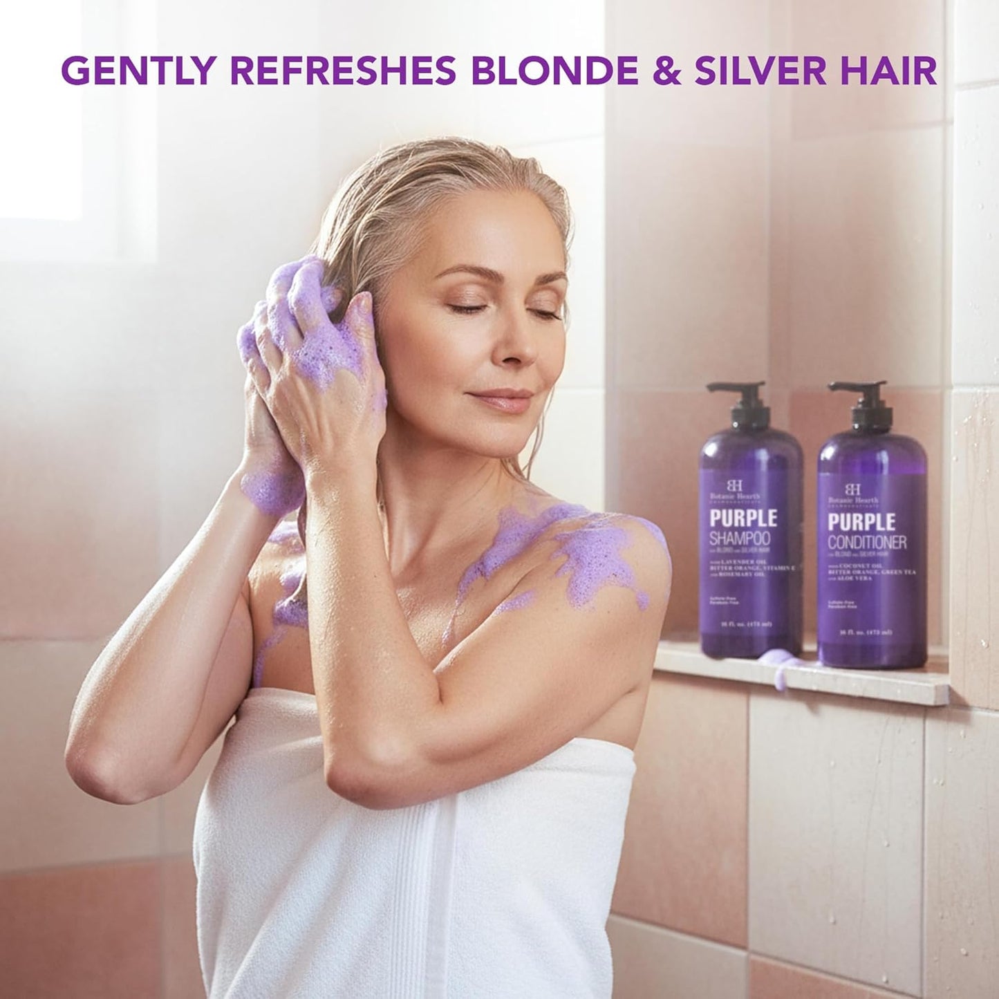 Botanic Hearth Purple Shampoo & Conditioner Set - Enhances Blonde, Silver & Gray Hair | Sulfate & Paraben Free, 16 Fl Oz Each