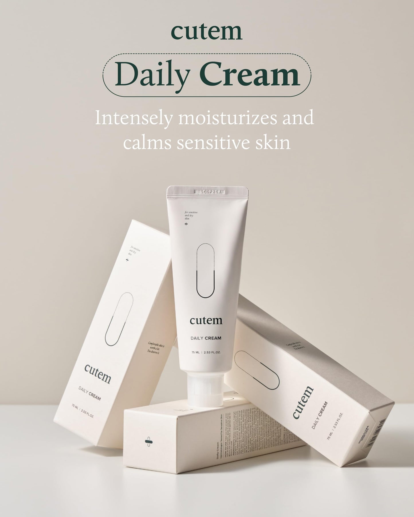 Cutem Daily Cream (1.69fl oz) - 3 in 1 Advanced Moisturizing Cream for Sensitive & Dry skin, Korean Skin Care by Barrier Strengthening Cream for Face & Body, Ceramide, 6 Peptides, Panthenol