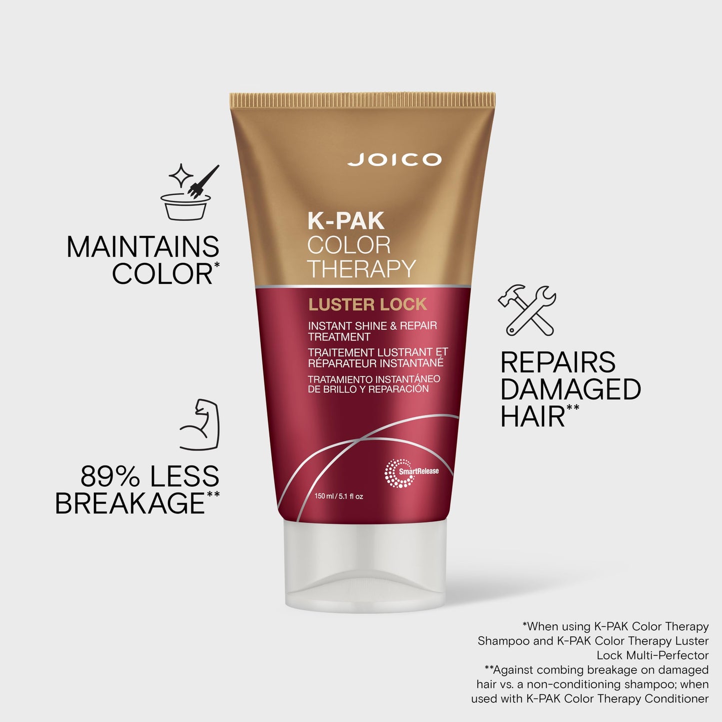 Joico K-PAK Color Therapy Luster Lock Instant Shine & Repair Treatment | For Color-Treated Hair | Boost Color Vibrancy | Repair Breakage | With Keratin & Argan Oil | 5.1 Fl Oz