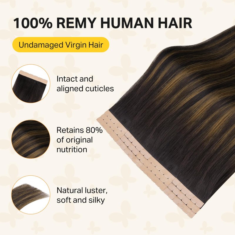DOORES Tape in Hair Extensions, 10pcs 35g 18 Inch Balayage Dark Brown to Chestnut Brown Mini Tape Weft Extensions Invisible Remy Real Human Hair DIY Seamless Flexible Wear Silky Straight