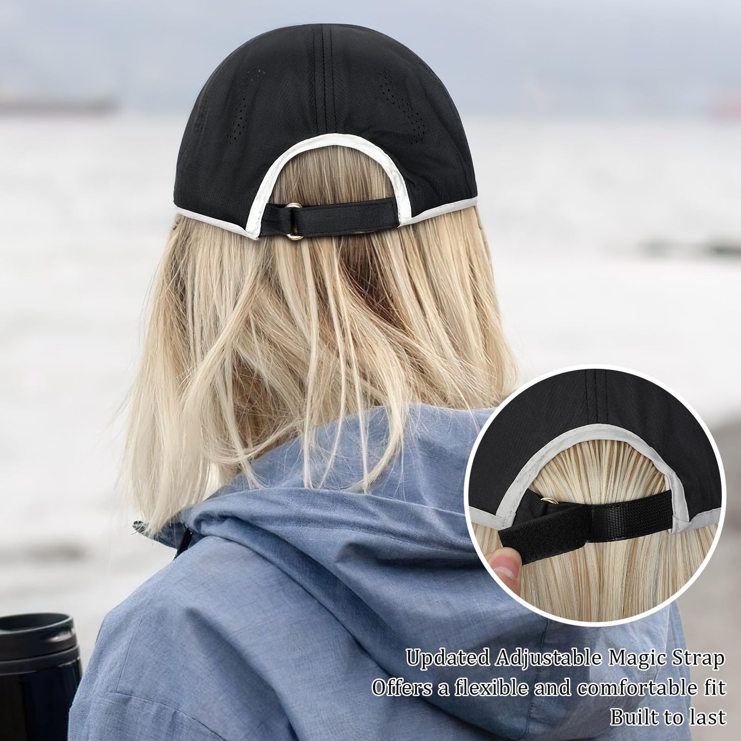 Qlenkay Waterproof Baseball Cap Attached with Curly Wavy Bob Hair Soft Crown Adjustable Quick Dry Hat Wig 14in Short Synthetic Hairpiece for Women Ash Blonde Mix Light Brown
