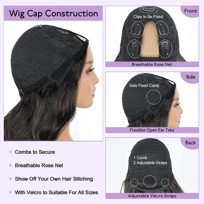 Emistar Water Wave Black V Part Curly Wig Loose Wavy Wig Upgrade U Part Synthetic Wigs for Black Women Full Head Clip In Hair Glueless Hair Replacement Synthetic Wigs (Black, 20 Inch)