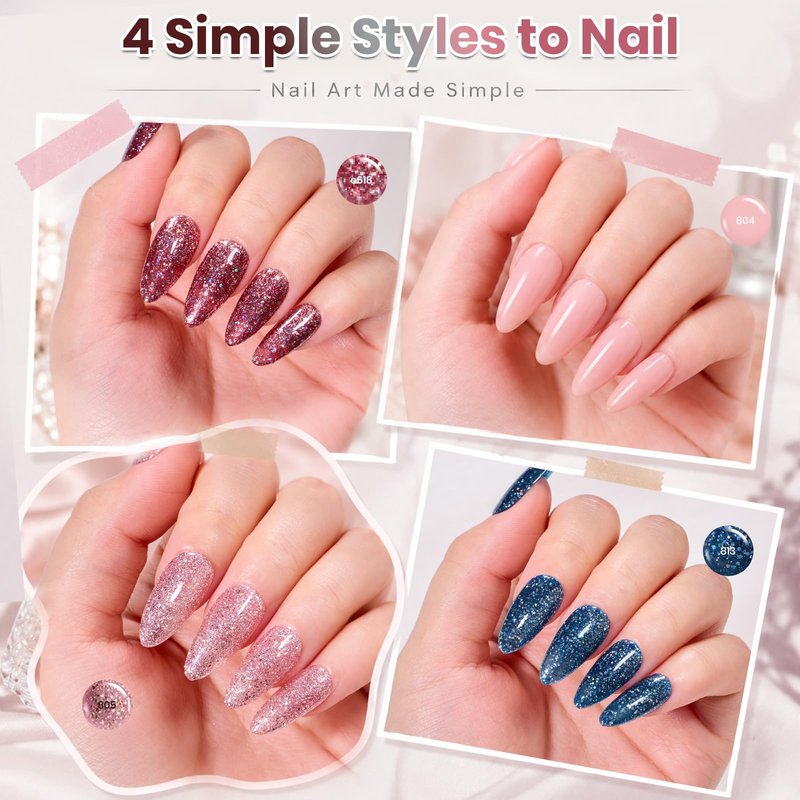 Beetles Gel Nail Polish Set - 44 PCS Brown Nude Burgundy Gel Polish Nails Fairytale Town Collection with 4Pcs Base Glitter Matte Glossy Top Coat Soak off Uv Gel DIY Manicure