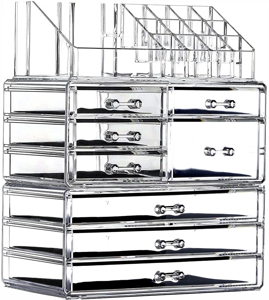 Cq acrylic Clear Makeup Organizer And Storage Stackable Large Skin Care Cosmetic Display Case With 8 Drawers Make up Stands For Jewelry Hair Accessories Beauty Skincare Product Organizing,Set of 3
