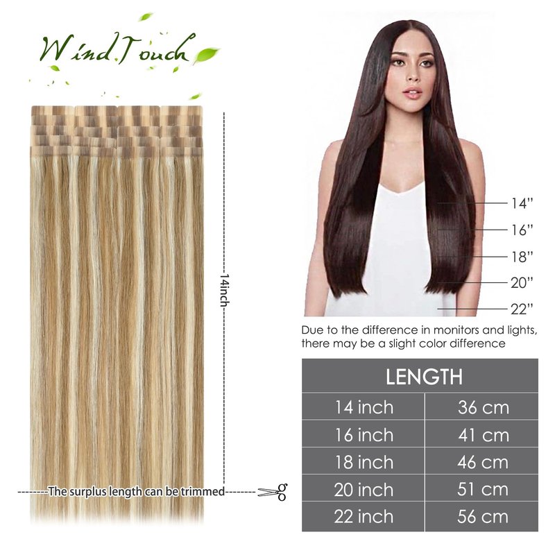 WindTouch Tape in Hair Extensions Mixed Bleach Blonde 100% Human Hair Extensions 18Inch #18p613 40g