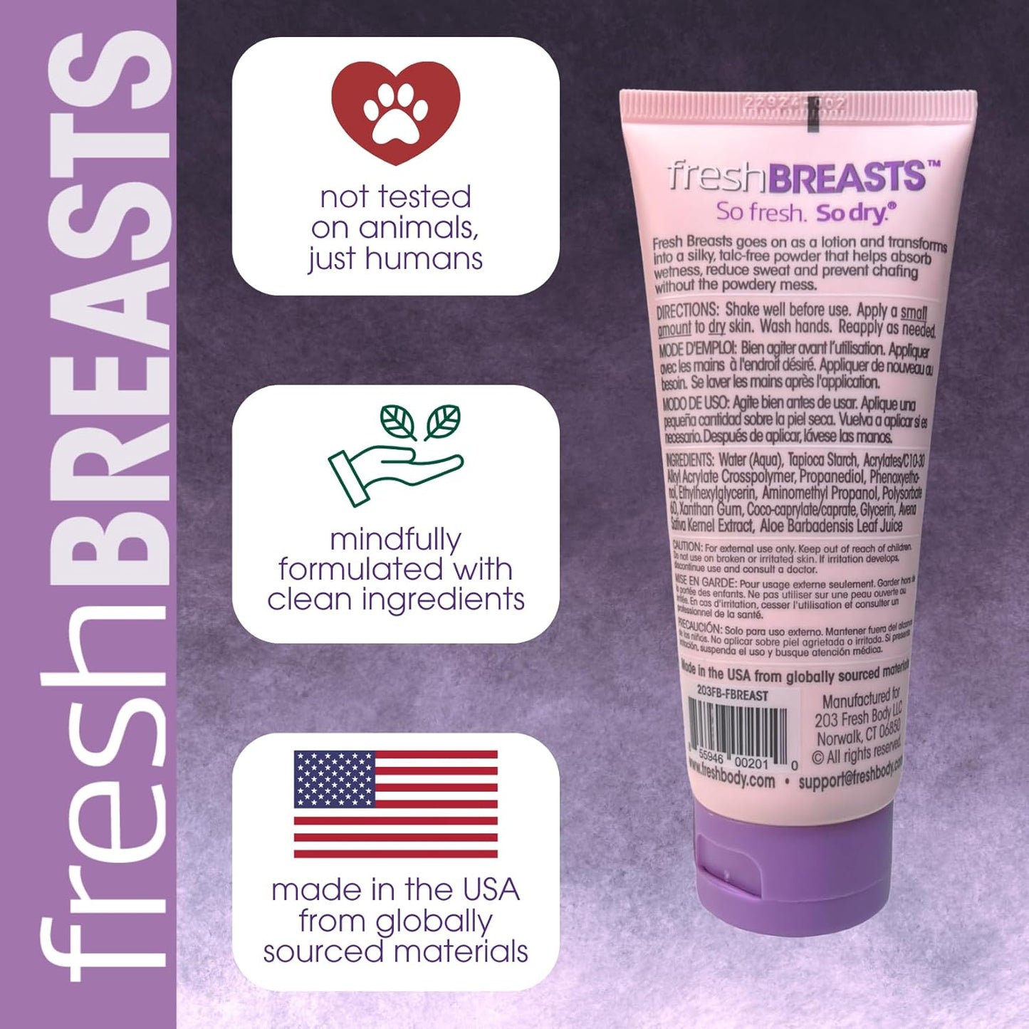 Fresh Breasts Anti-Chafing Cream Deodorant Lotion - Unscented Travel Size 0.07 oz | Soothing Formula for Thighs & Sweaty Areas