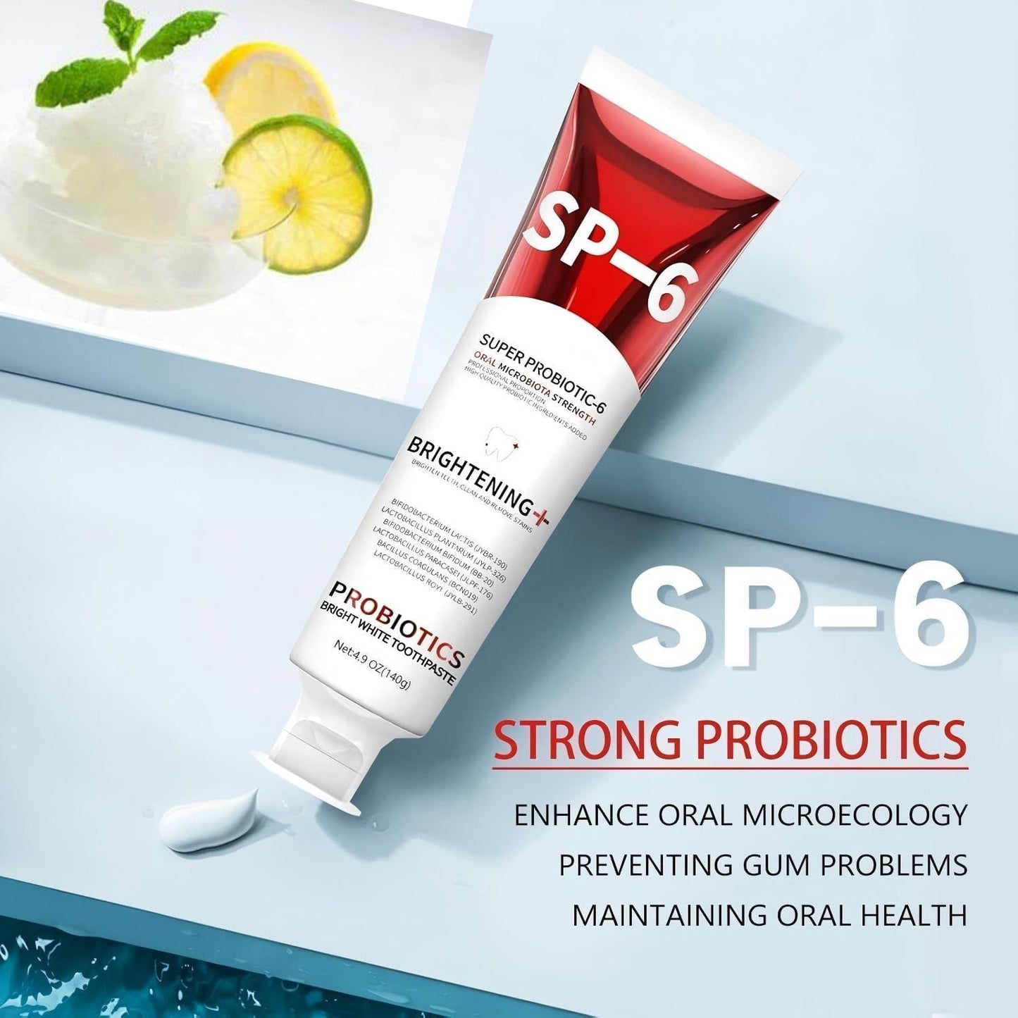 Sp-6 Probiotics Whitening Toothpaste, Sp-6 Ultra Whitening Toothpaste, Enhanced Formula with Enamel-Safe, Fluoride-Free, Fresh Breath Mint Flavor for Oral Health (4)
