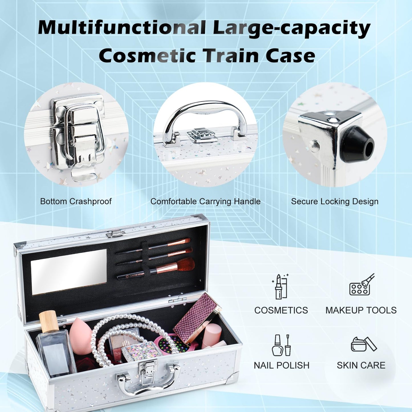 Color Nymph Makeup Kit for Teen Girls Beginner, All in One Makeup Kit for Girls with Train Case Includes Eyeshadow, Blush, Highlighter, Bronzer, Contour, Lipsticks, Eyeliner, Brushes & Mirror - White