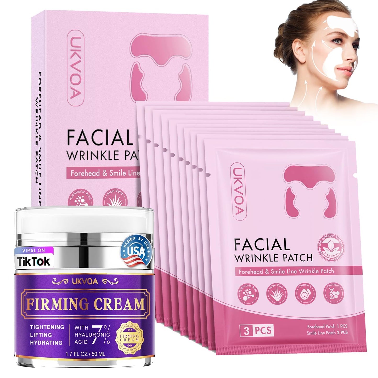 UKVOA Forehead Wrinkle Patches & Smile Line Patches, 36pcs & Neck Cream