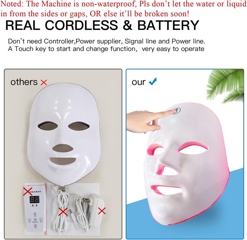 LED Face Mask | 7+1 Modes Portable Red Light Therapy for Skin Care - Rechargeable Blue & Red Light Mask