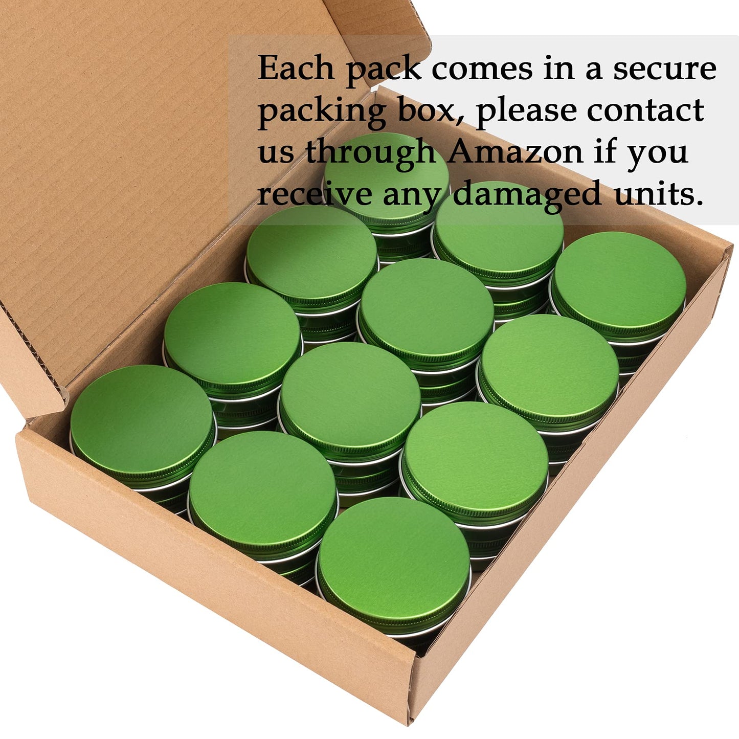 2 oz (60ml) Green Screw Top Aluminum Tins with Labels, 24 Pack
