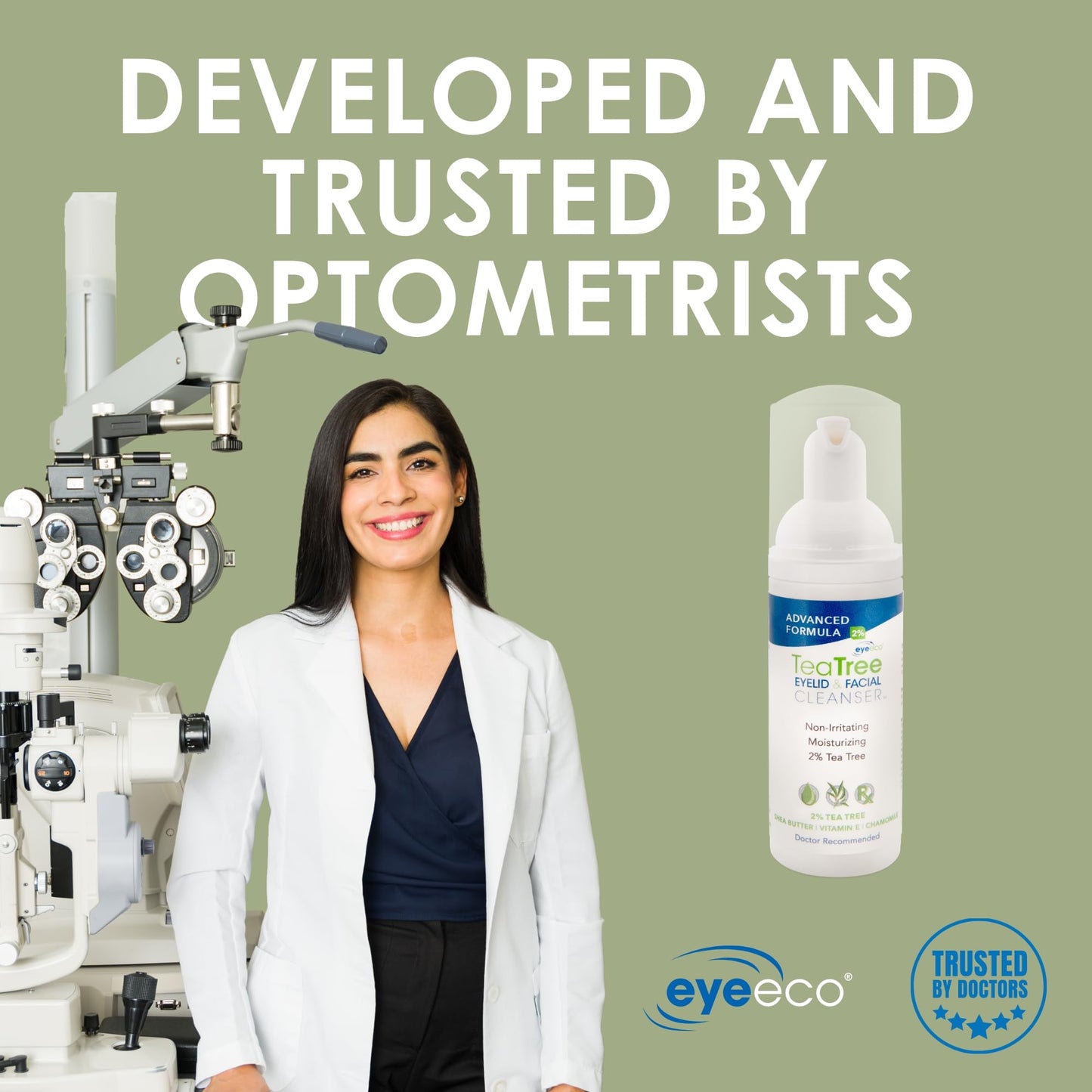 EyeEco Advanced Tea Tree Eyelid and Facial Cleanser - 50mL - Non-Irritating Eyelash & Eyelid Cleanser Soothes Irritation with Tea Tree, Vitamin E and Shea Butter