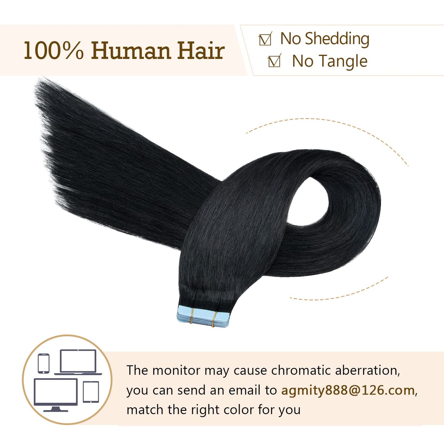 AGMITY Tape in Hair Extensions 100% Remy Human Hair Jet Black 20 inches 20pcs 50Gram Seamless Skin Weft Straight Real Human Hair Tape in Extensions(20 inches #1 Jet Black)