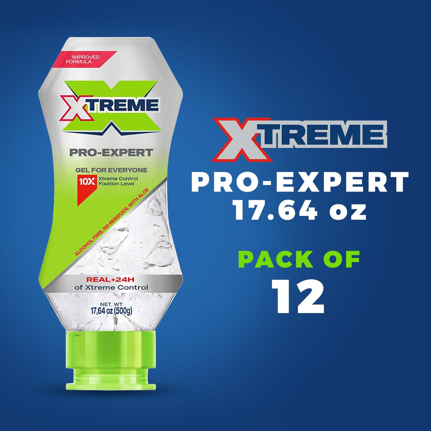 Xtreme Pro-Expert Clear Styling Hair Gel, Alcohol-Free 24-Hours Extreme Control with Aloe Vera, 17.64 oz Squeeze Bottle (Pack of 12)