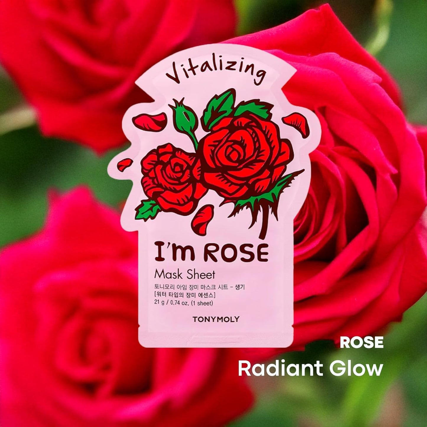 TONYMOLY I’m Rose Sheet Mask - Korean Hydrating & Moisturizing Face Mask with Vitamin Infused Rose Extract, Soothes Skin