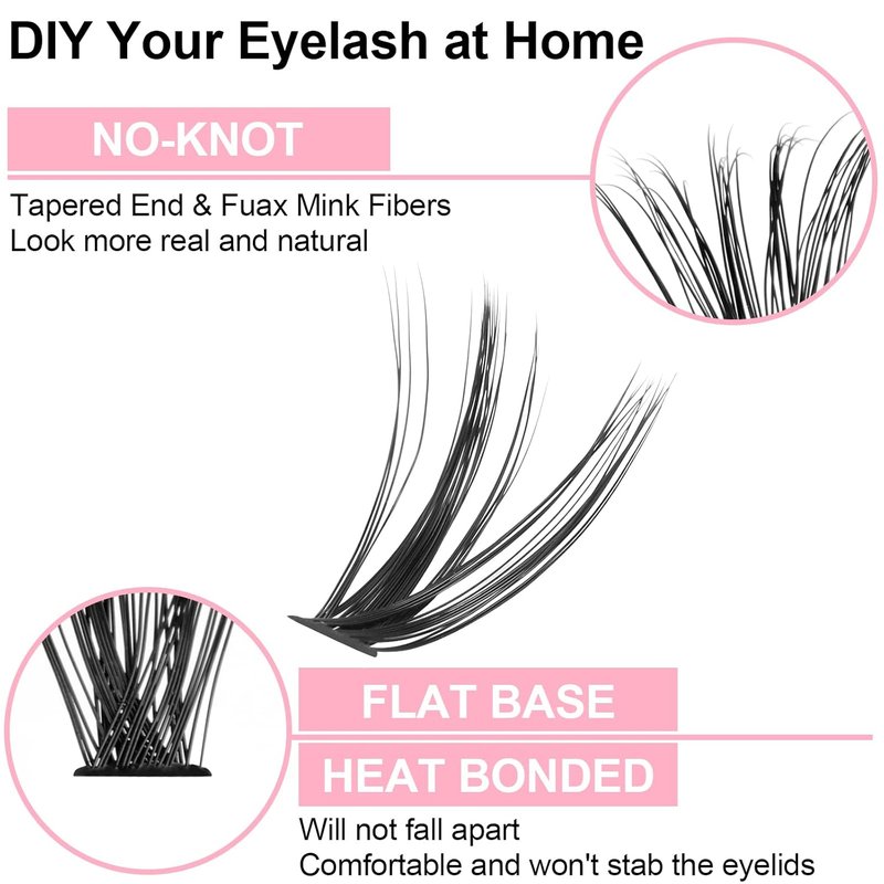 Cluster Eyelash Extensions - 280pcs 40D 0.07 D Curl 10mm Soft Individual Lashes for DIY Beauty