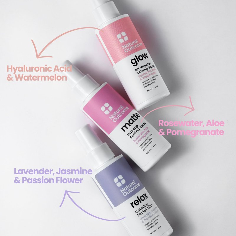 natural outcome Face Mist Trio Collection – Hydrating Facial Mist Spray for Glowing Skin – Rosewater, Lavender & Hyaluronic Acid – Makeup Setting & Refreshing Face Spray Mist