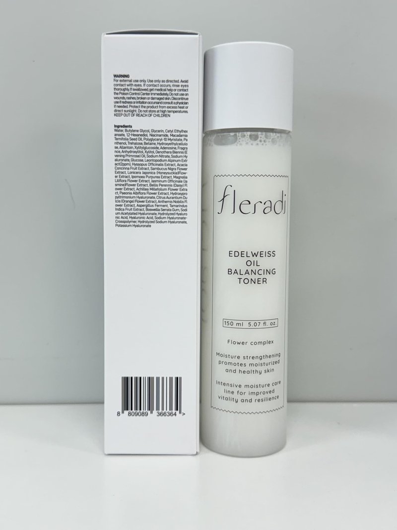 Fleradi Edelweiss Oil Balancing Toner: Revitalize with 20% Edelweiss Extract - Dual Layer Hydration & PH Balance, Rich in 11 Flower Extracts, 5.07 fl oz - Ideal for All Skin Types