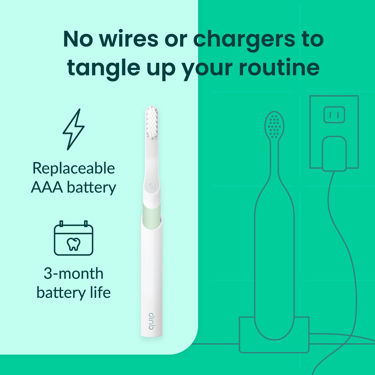 Quip Sonic Electric Toothbrush for Adults with Timer - Includes Travel Case & Replacement Brush Head - 3 Month Battery Life, Plastic Handle - Sage
