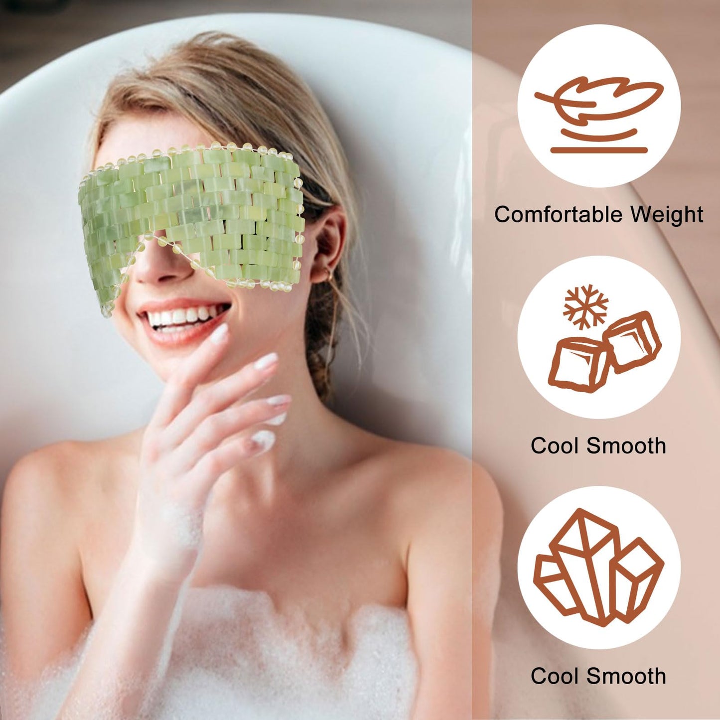 LazyGa 2Pcs Jade Eye Mask & 5 Pieces Facial Fan Mask Brush, Jade Facial Cooling Mask and Brushes Tools Kit for Mud Cream Home Spa/Travel - Relieve Puffiness, Anti-Aging Beauty Supplies