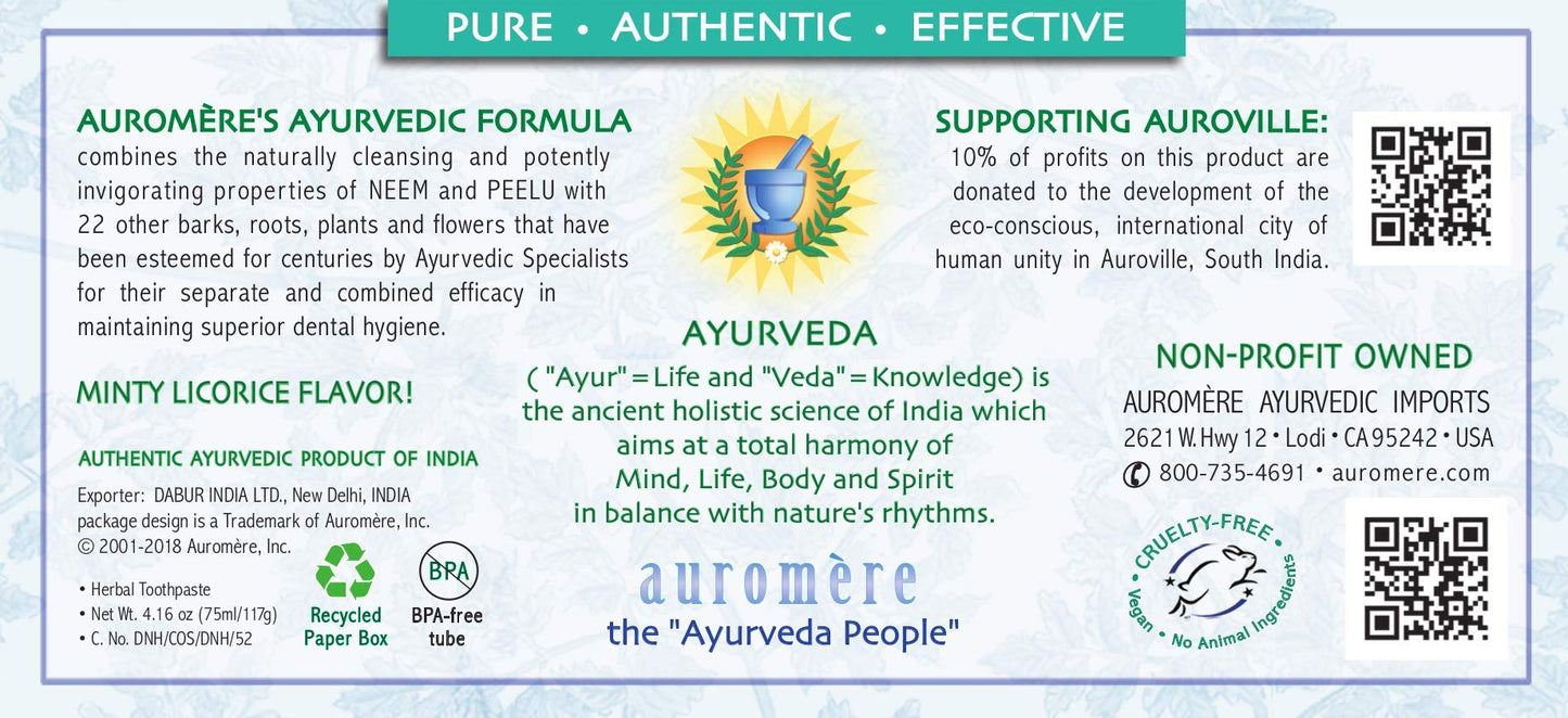 Auromere Ayurvedic Herbal Neem & Clove Toothpaste - All Natural Fluoride Free Toothpaste for Adults and Kids, Suitable for Sensitive Teeth, SLS-Free, Non GMO, Vegan, Cruelty-Free - 5 Pack