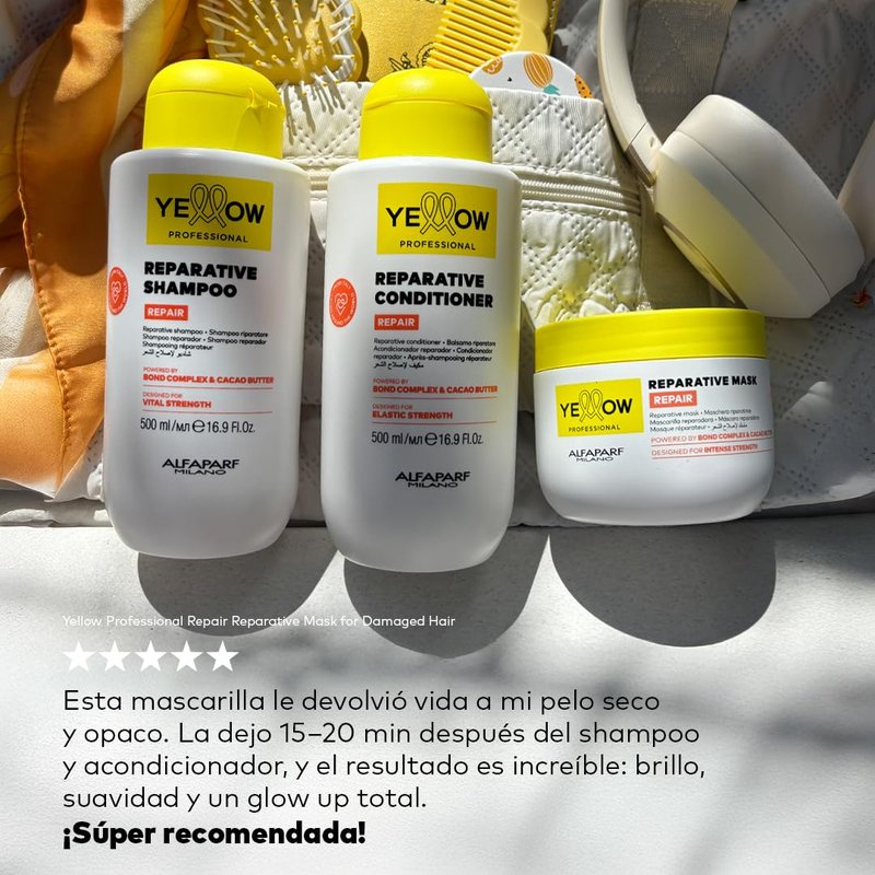 ALFAPARF MILANO Yellow Professional Repair Reparative Conditioner for Damaged Hair - Powered By Bond Complex & Cacao Butter - Designed For Elastic Strength (16.9 fl oz / 500ml)