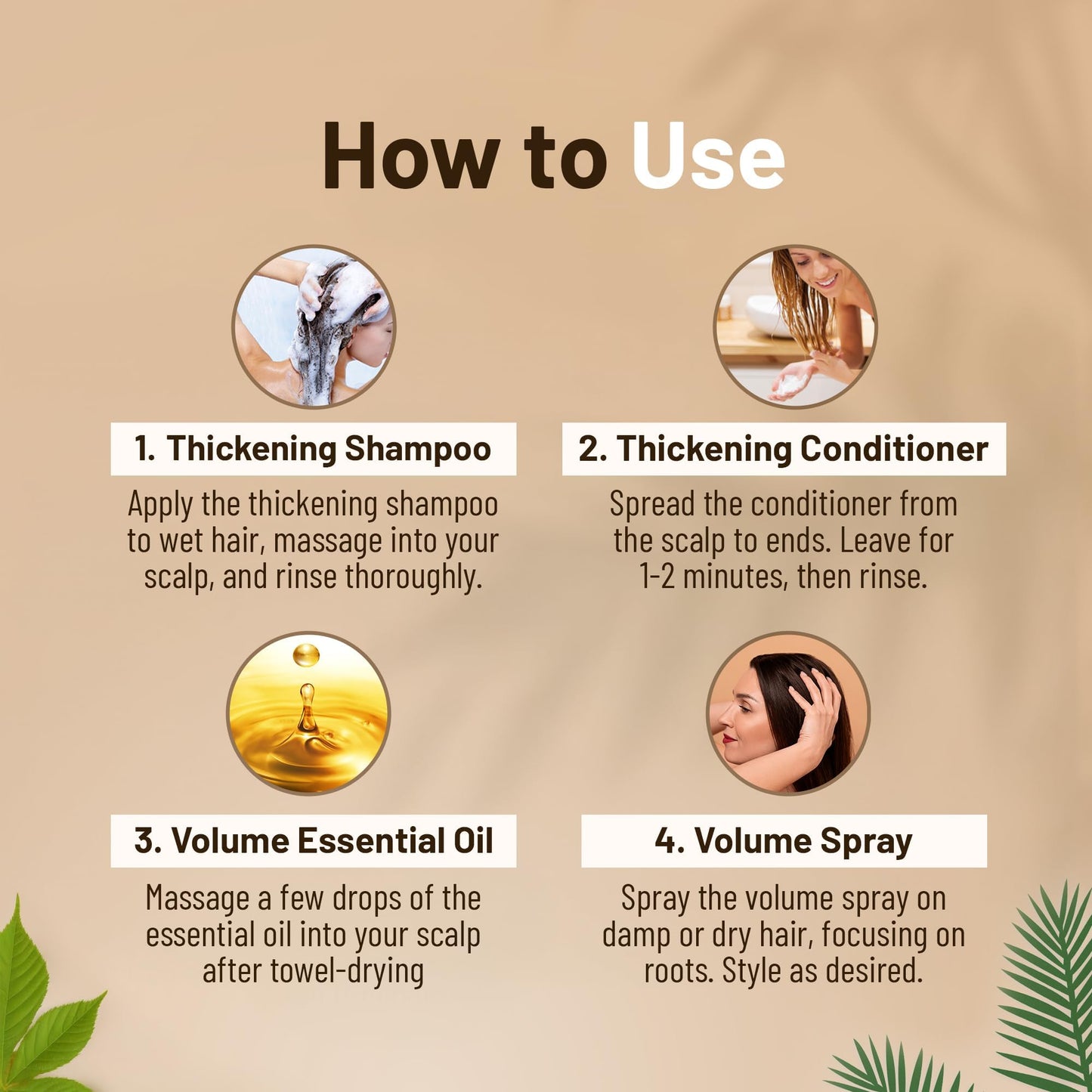 Herbishh Thickening Shampoo and Conditioner | Hair Vitalizer | Hair Growth Essence Oil | Prevents Hair Loss - Supports Healthy Growth (4in1)