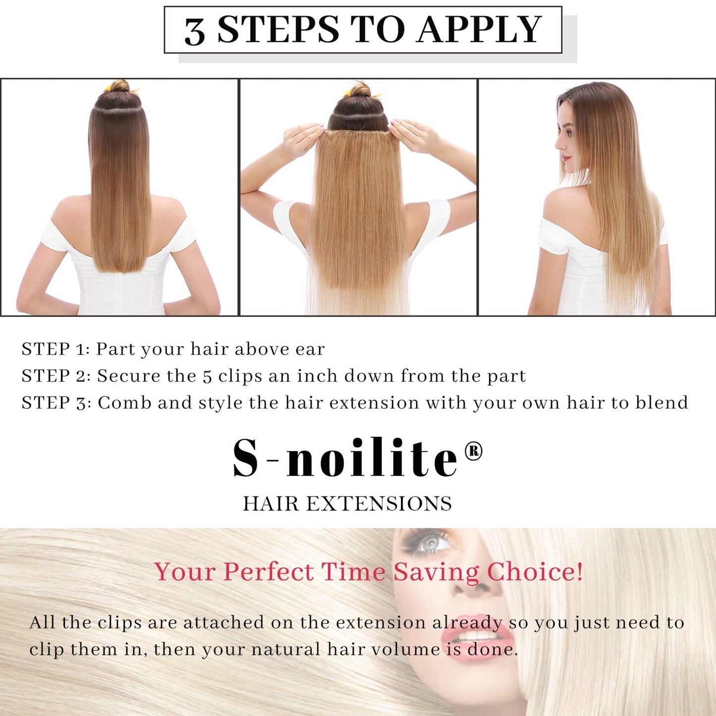 S-noilite One Piece Clip in Human Hair Extensions 5 Clips 3/4 Full Head Clip on Remy Hair Extension For Women Lighter One-Piece Design 16Inch 45g Dark Brown