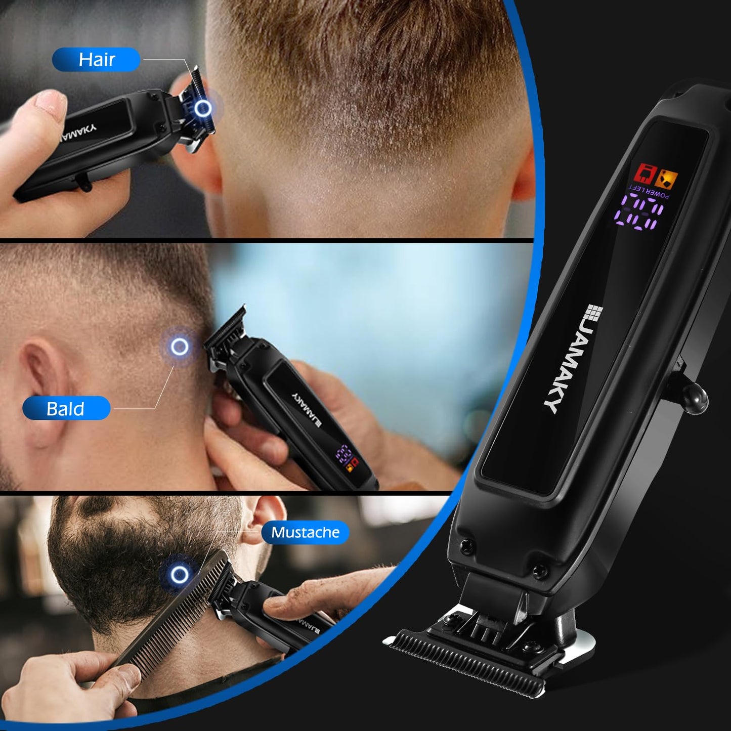 JAMAKY Professional Hair Clippers for Men - Cordless Beard Trimmer with High-Performance 390 Motor, 7000RPM, Ceramic & Carbon Steel Blades. Zero Gap for Precision Styling