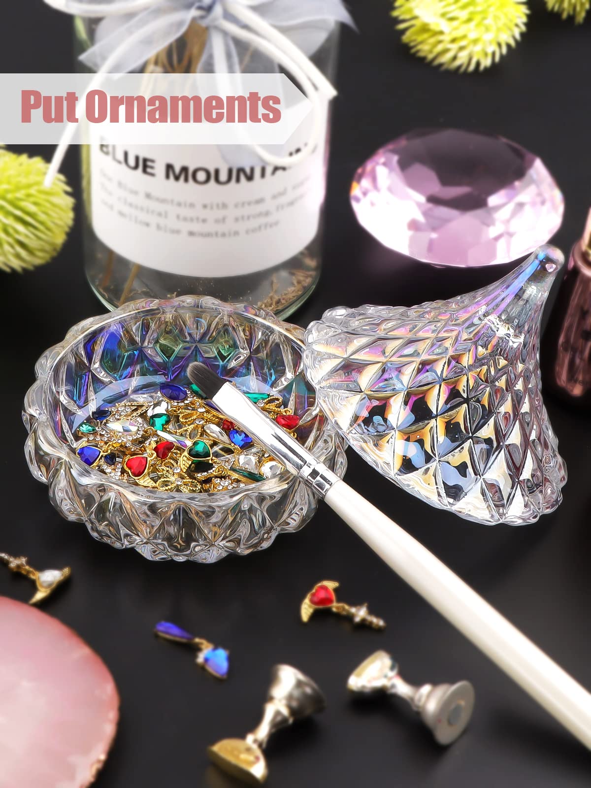 TOROKOM Monomer Dish with Lid Dappen Dish Nail Cup Glass Nail Dish for Liquid Powder Monomer Holder Laser Color Damping Dapping Dish for Acrylic Nails