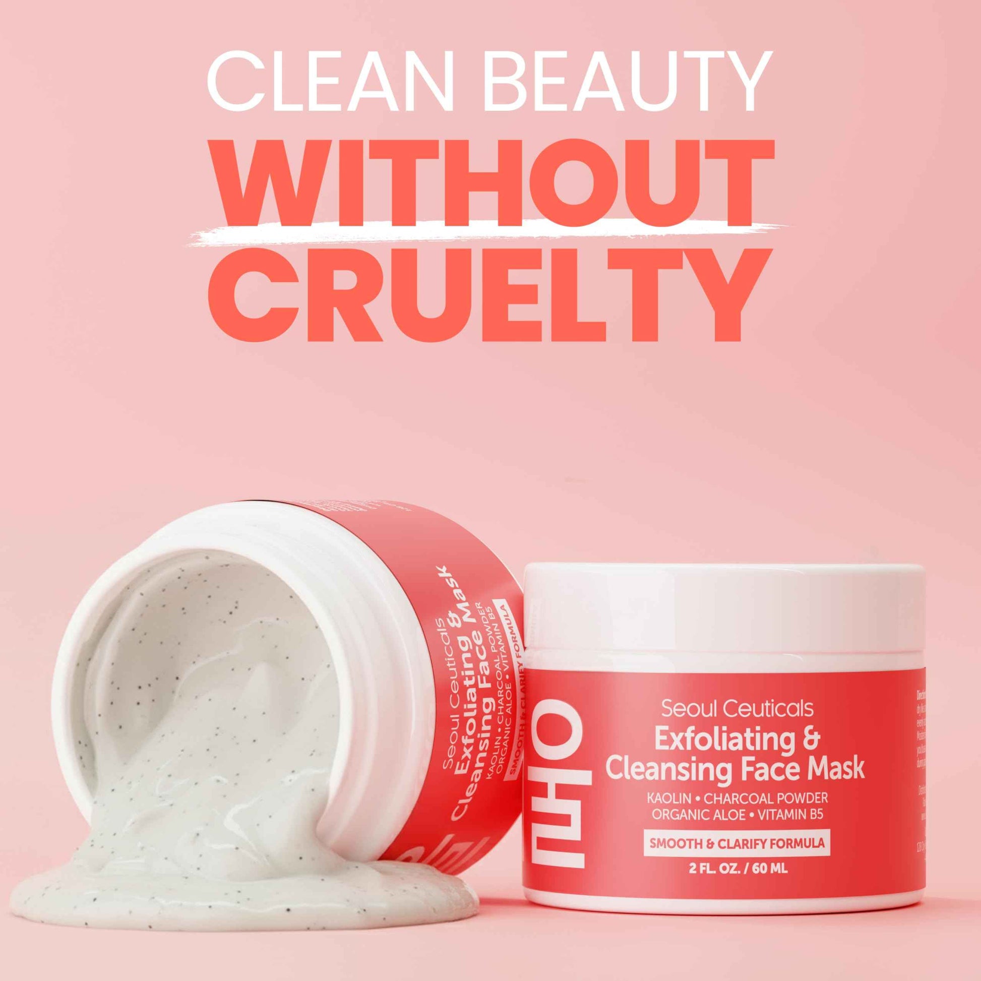 SeoulCeuticals Korean Face Scrub - Exfoliating Face Mask Skincare K Beauty Mask for Glass Skin - Kaolin Clay + Charcoal Cream Exfoliant Mask 2oz