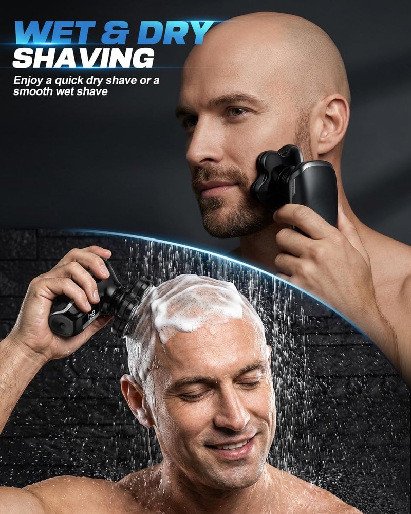 Electric Head Shaver for Bald Men - 7D Floating Blades, IPX7 Waterproof | Rechargeable & Detachable Design