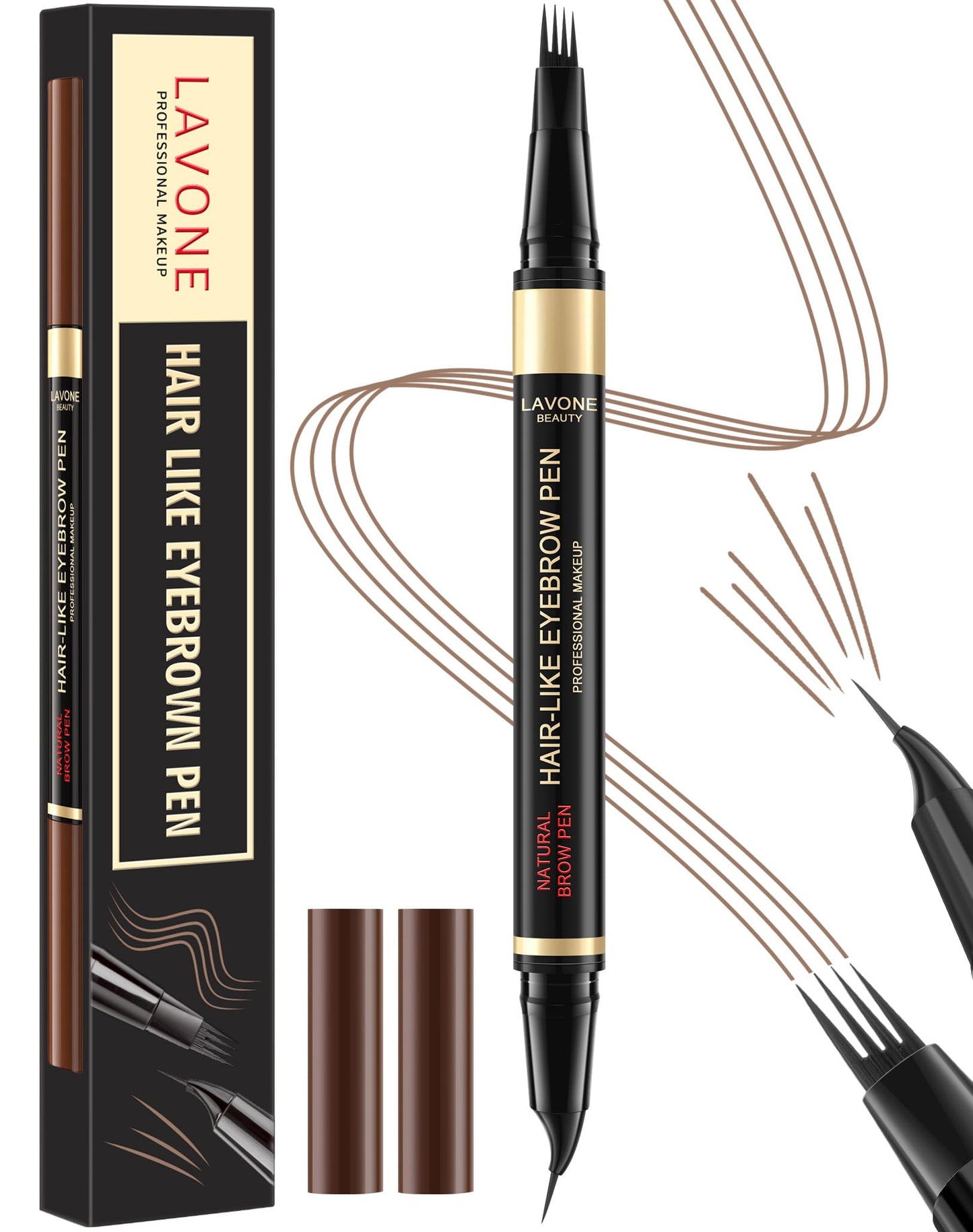 LAVONE Eyebrow Pen, 2-in-1 Waterproof Microblading Brow Pencil, Brown