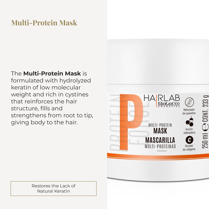 SALERM - Damaged Hair Mask - Multi-Proteins Hair Lab - 250 ml - Helps Replenish Natural Keratin - Adds Volume and Strength - Paraben-Free