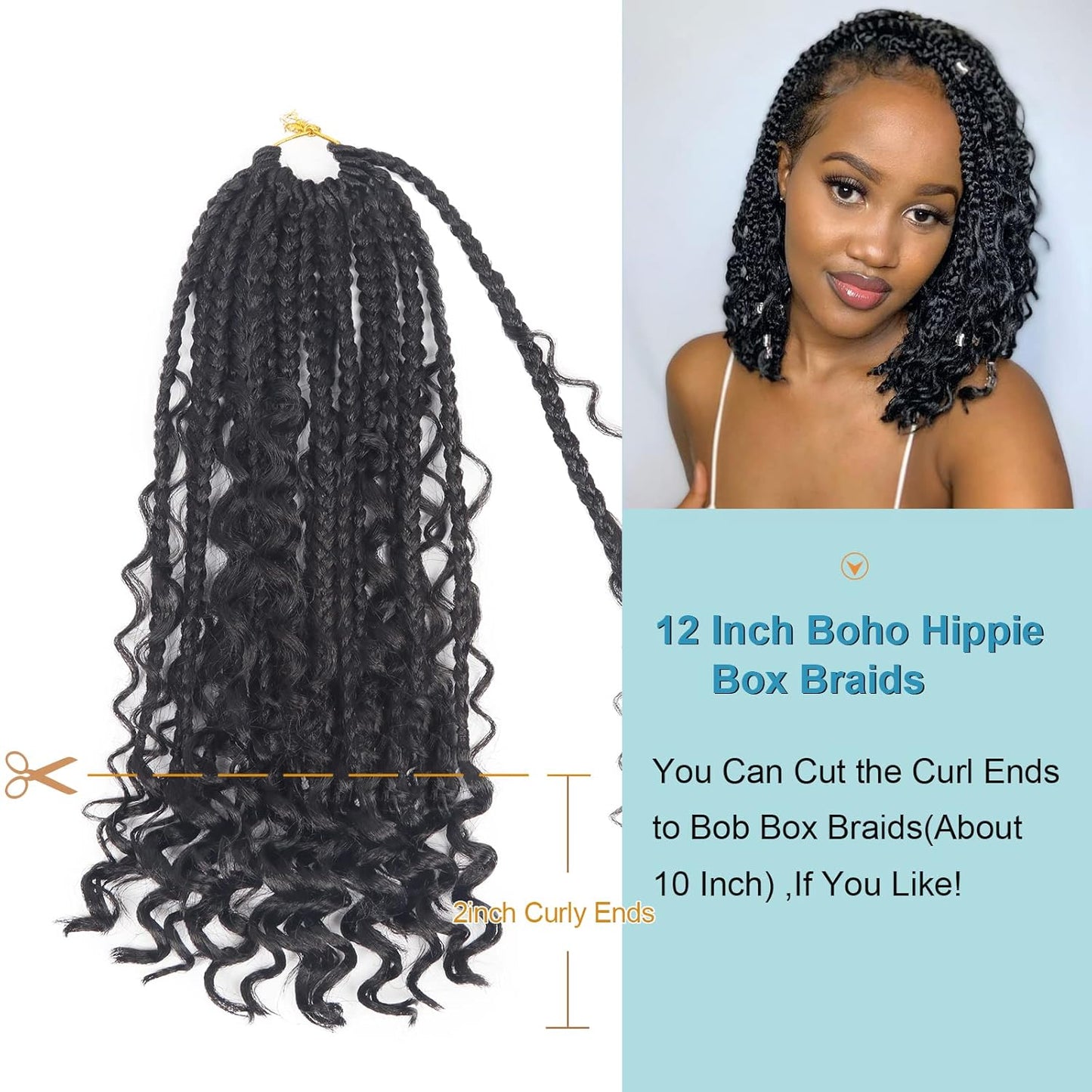 Goddess Box Braids Crochet Hair - 12 Inch Curly Ends | 8 Packs Synthetic Braiding Extensions for Black Women