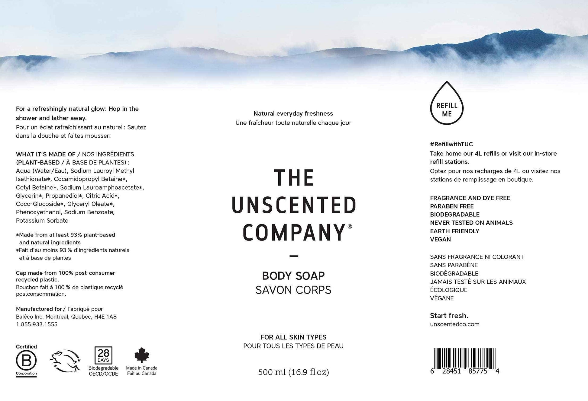 The Unscented Company Body Soap, For All Skin Types, Fragrance Free, 16.9 fl oz (500 ml)