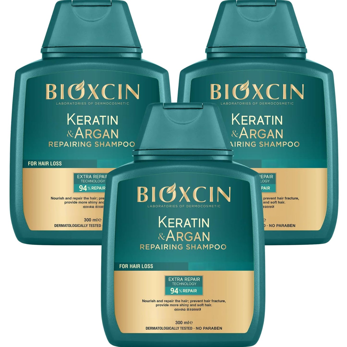 Keratin Shampoo and Argan Oil Shampoo Bond Repair Anti-Hair Loss and Growth Care Sulfate Free Biotin Hair Care Strengthening and Nourishing Formula for Dry, Damaged, Gray or Dyed Hair 300 ml x 3