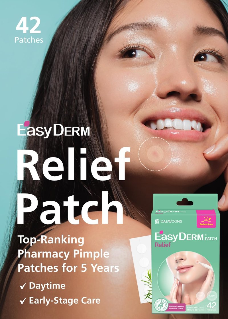 EasyDerm 3 types of pimple patches - Quick Calming(10ea), Relief Cover Patches(42 counts), Original Hydrocolloid Patches(42 counts)