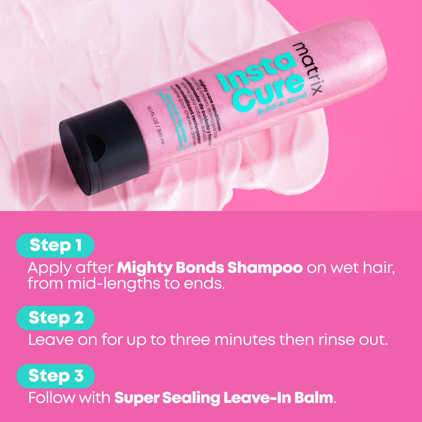 MATRIX Instacure Build-A-Bond Mighty Care Conditioner - Bond Repair For Very Damaged Hair, Strengthens, Smooths & Softens with Citric Acid & Squalane, Detangles & Adds Shine, Paraben-Free, 10.8 Fl Oz